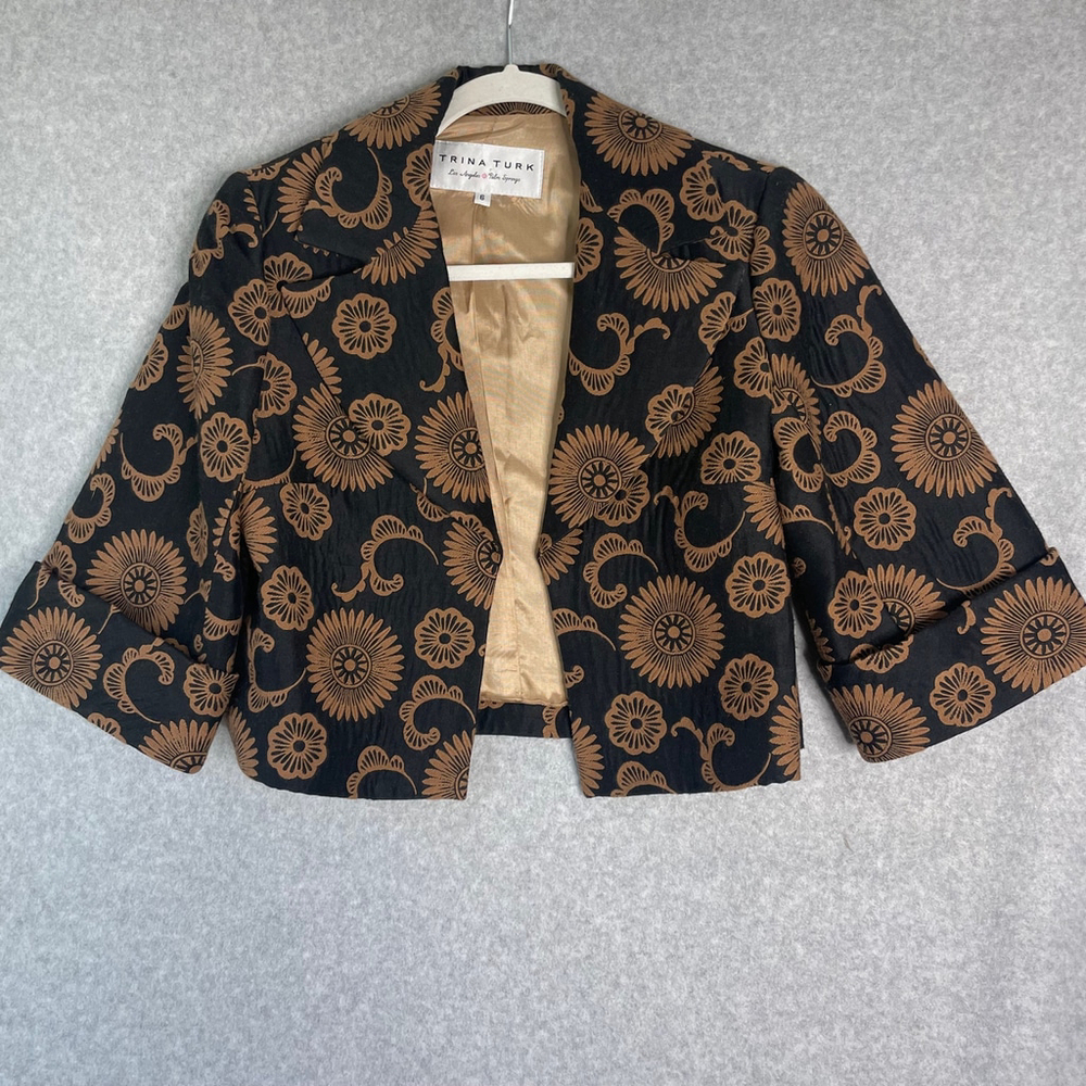 Trina Turk Black Gold Floral Jacquard Jacket Size 6